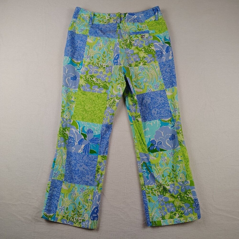 Vintage Lilly Pulitzer Patchwork Pants Sz 0 Floral Zoo Print Cropped - Picture 2 of 8